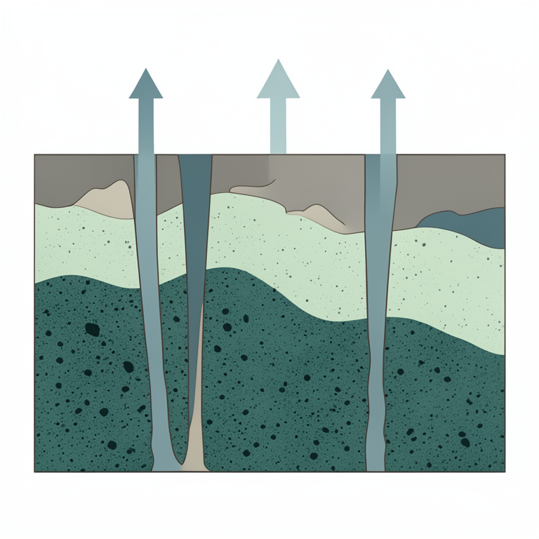 AI-generated conceptual illustration (Earth's upper mantle and crust cross-section). It explains the idea and does not show study data.