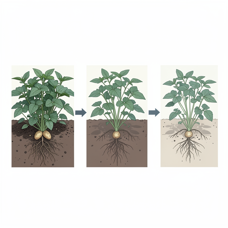 AI-generated conceptual illustration (Potato plants and chickpea plants in a field). It explains the idea and does not show study data.