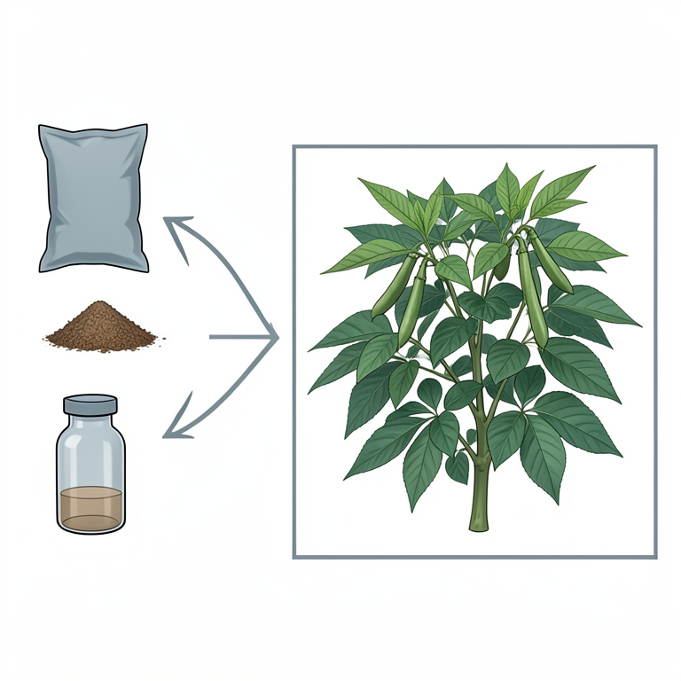 AI-generated conceptual illustration (Cluster Bean (Cyamopsis tetragonoloba) plants). It explains the idea and does not show study data.