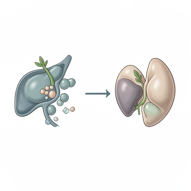AI-generated conceptual illustration (chicken liver cells). It explains the idea and does not show study data.