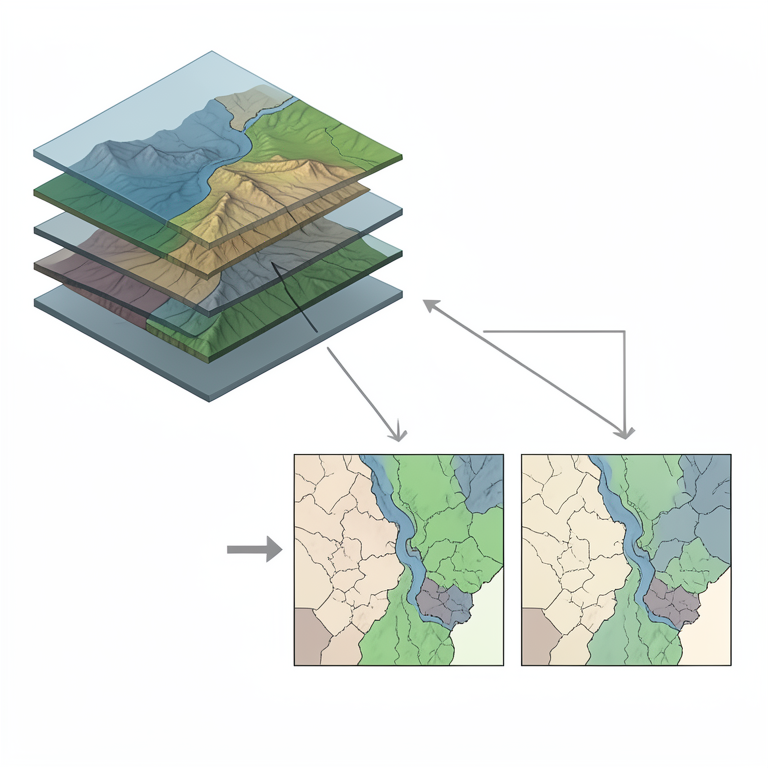 AI-generated conceptual illustration (Pindar river watershed landscape). It explains the idea and does not show study data.