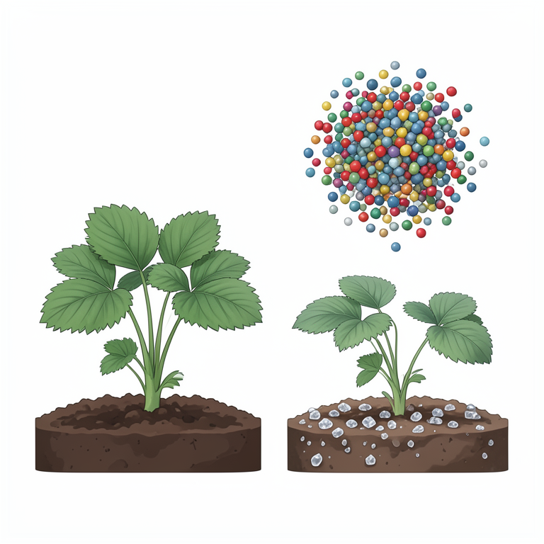 AI-generated conceptual illustration (strawberry plants in soil). It explains the idea and does not show study data.
