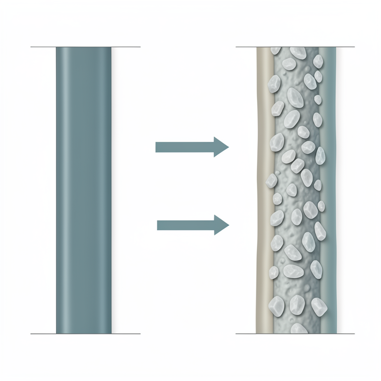 AI-generated conceptual illustration (collagen fiber scaffolds with calcium phosphate mineral plates). It explains the idea and does not show study data.