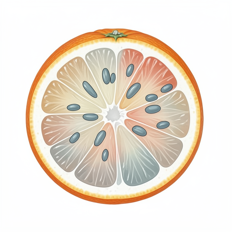 AI-generated conceptual illustration (Citrus fruit cross-section). It explains the idea and does not show study data.