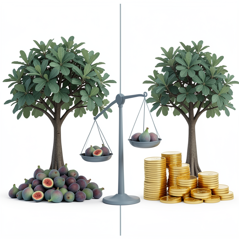 AI-generated conceptual illustration (Common fig (Ficus carica) plants and fruits). It explains the idea and does not show study data.