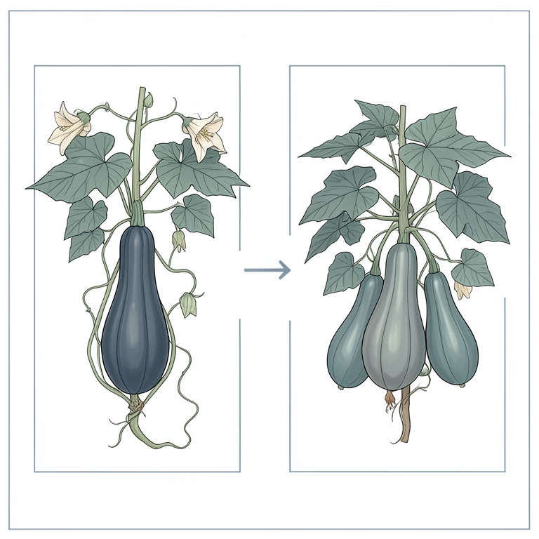 AI-generated conceptual illustration (bottle gourd (Lagenaria siceraria)). It explains the idea and does not show study data.
