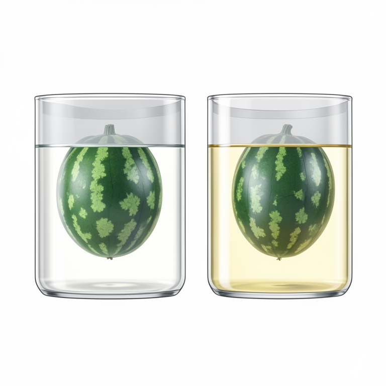 AI-generated conceptual illustration (watermelon and cucumber fruits in hydroponic storage chambers). It explains the idea and does not show study data.