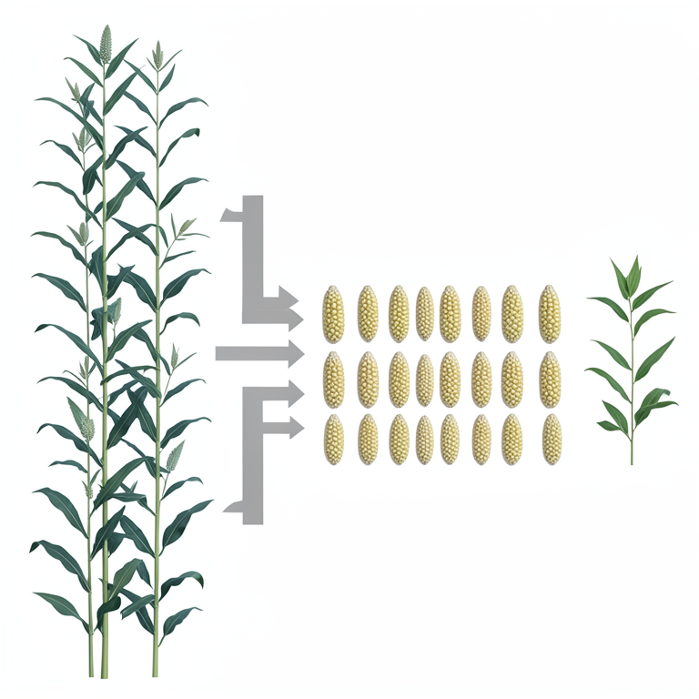 AI-generated conceptual illustration (Maize (Zea mays L.) plants). It explains the idea and does not show study data.