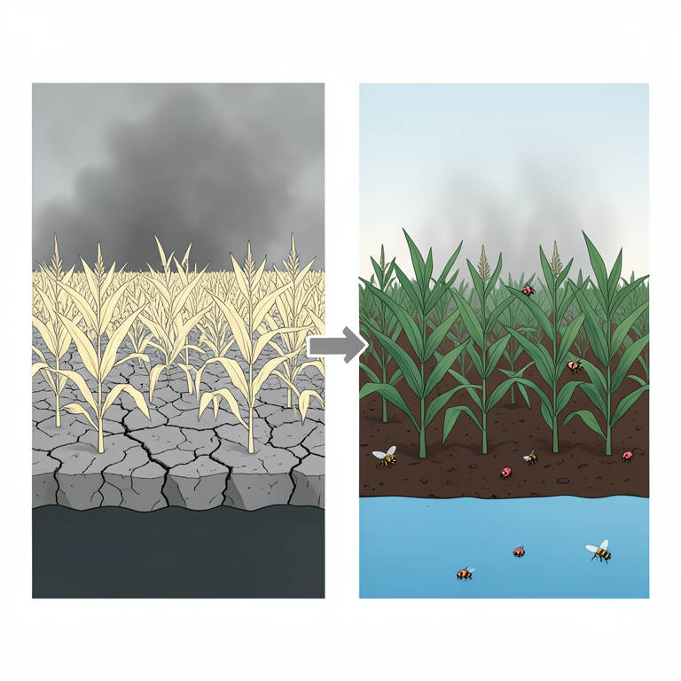 AI-generated conceptual illustration (Maize crops in southern Ghana soil). It explains the idea and does not show study data.