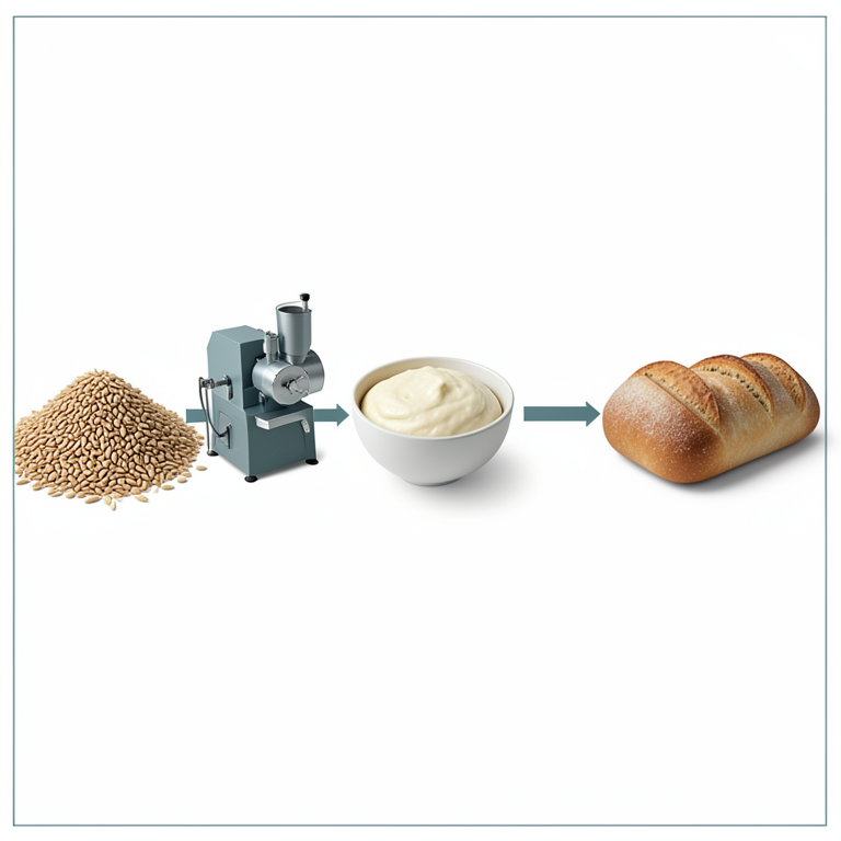AI-generated conceptual illustration (wheat grains and wheat-based food products). It explains the idea and does not show study data.