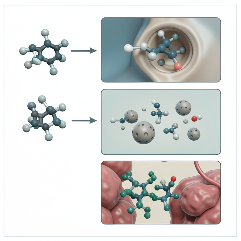 AI-generated conceptual illustration (Heterocyclic Schiff base chemical compounds, DHFR protein, bacteria, and MCF-7 cancer cells). It explains the idea and does not show study data.