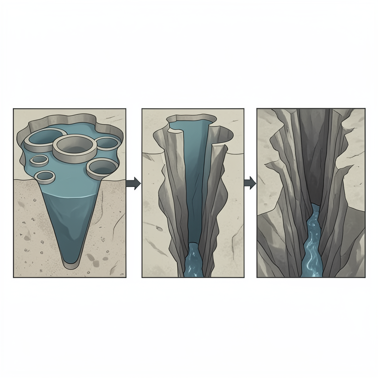AI-generated conceptual illustration (limestone mountain cross-section in the Mulu karst system of Borneo). It explains the idea and does not show study data.