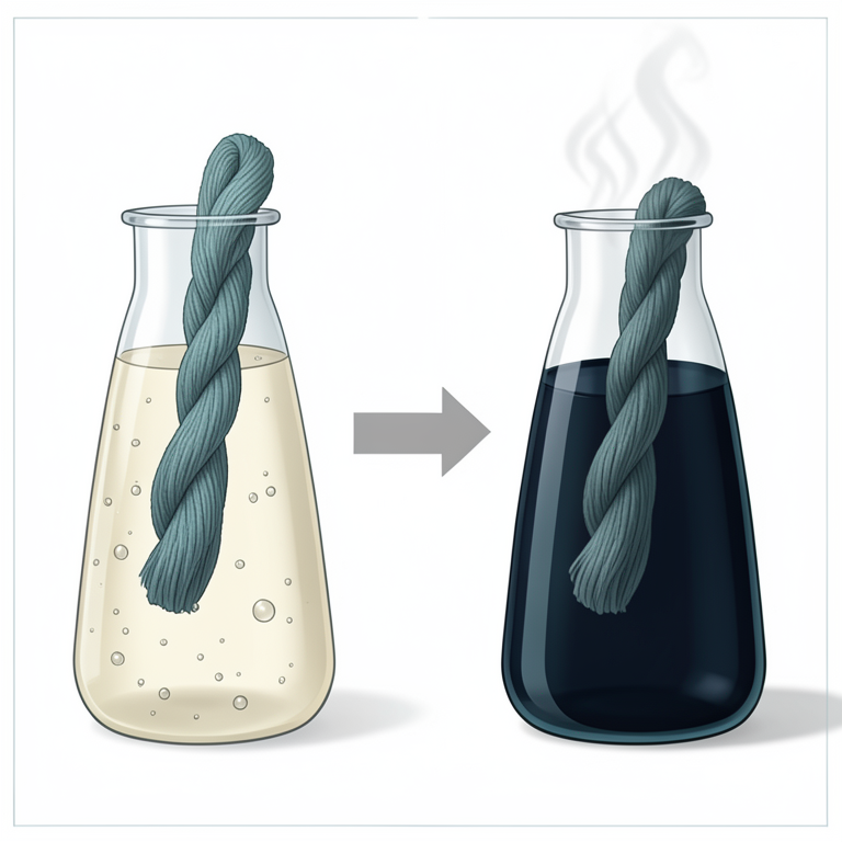 AI-generated conceptual illustration (wool-cotton blended yarn in a dyeing vessel). It explains the idea and does not show study data.
