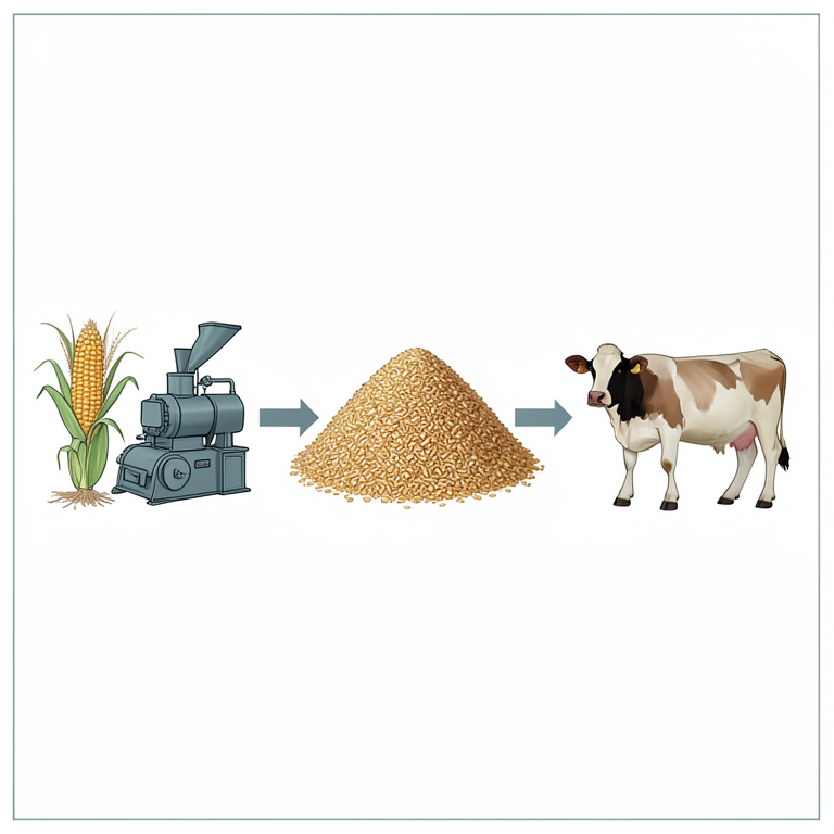 AI-generated conceptual illustration (maize bran and ruminant livestock). It explains the idea and does not show study data.