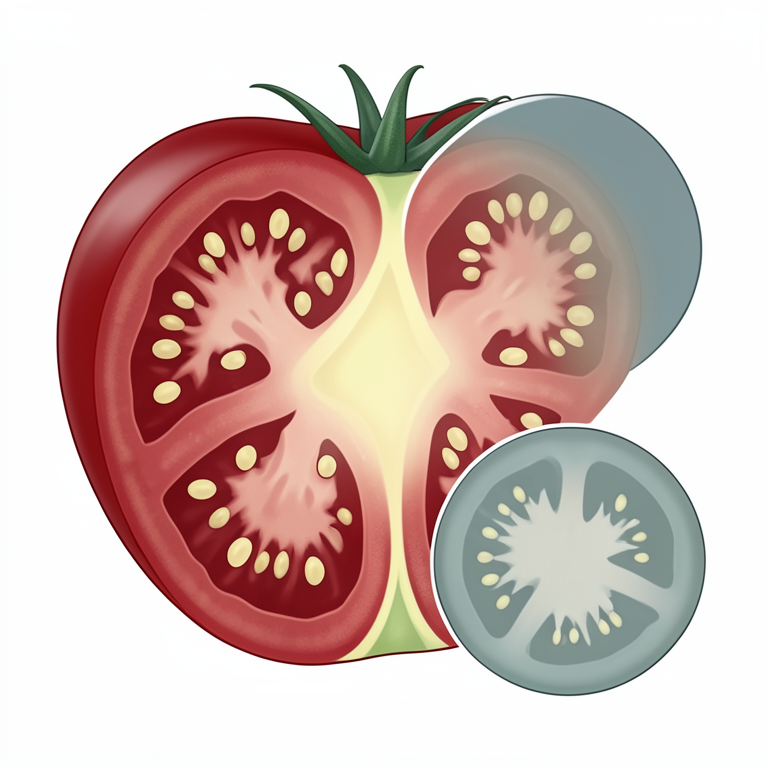 AI-generated conceptual illustration (tomato fruit cross-section). It explains the idea and does not show study data.