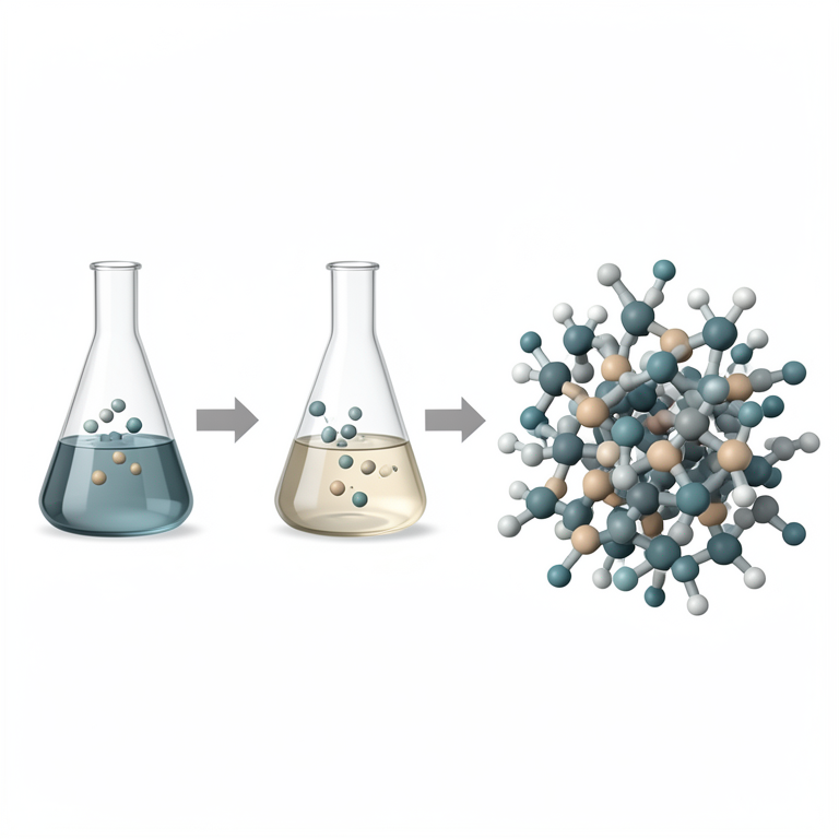 AI-generated conceptual illustration (aliphatic thiazolidinone molecules and dicationic ionic liquid catalyst). It explains the idea and does not show study data.