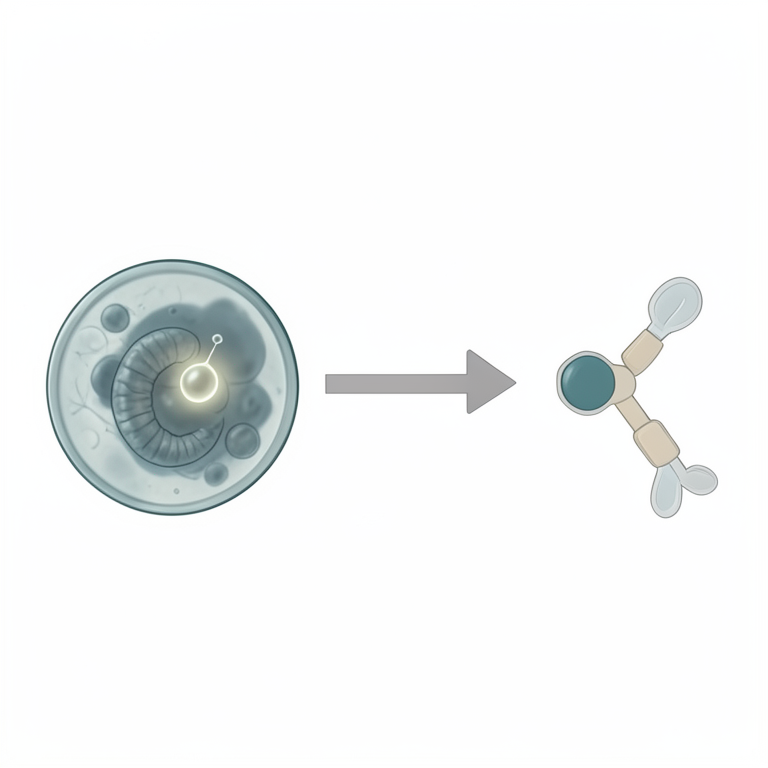 AI-generated conceptual illustration (Setaria digitata (bovine filarial worm) and human antibodies). It explains the idea and does not show study data.