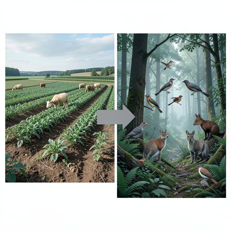 AI-generated conceptual illustration (farmland and wild forest ecosystems). It explains the idea and does not show study data.