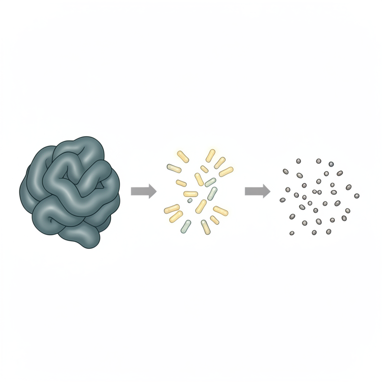 AI-generated conceptual illustration (bovine casein proteins and lactic acid bacteria in milk). It explains the idea and does not show study data.