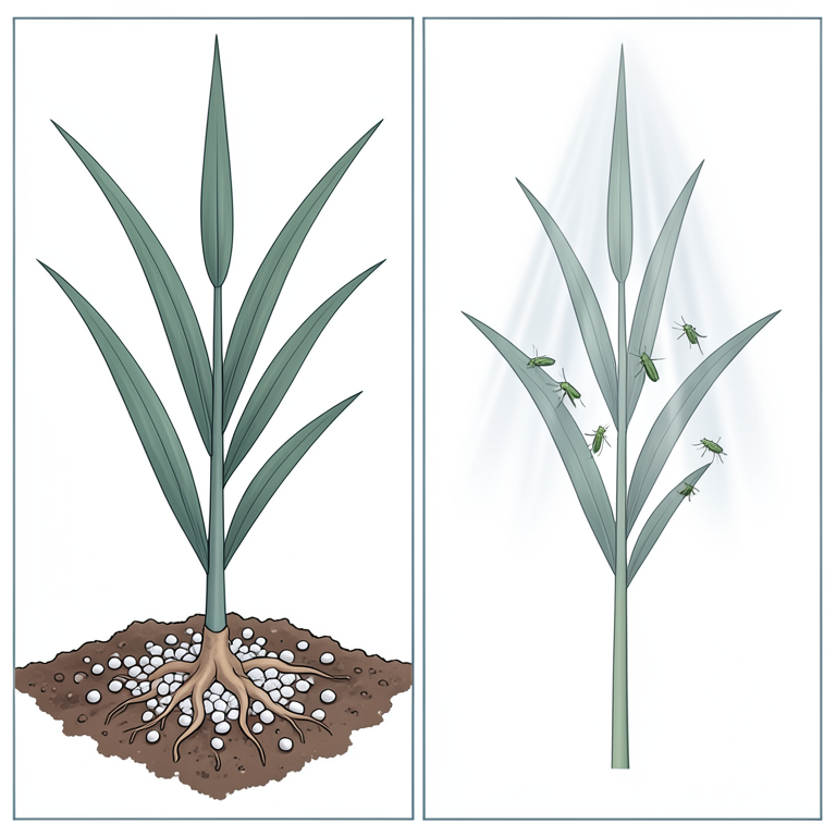 AI-generated conceptual illustration (Rice plants (Oryza sativa) and green leaf hoppers (Nephotettix virescens)). It explains the idea and does not show study data.