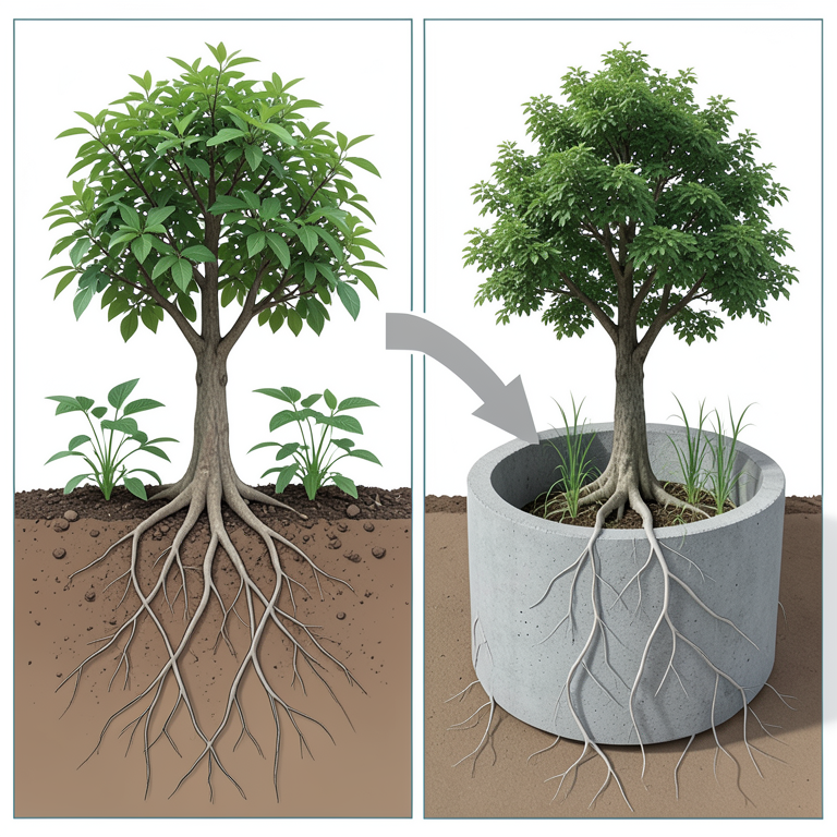 AI-generated conceptual illustration (green-gram plants and a tree in soil). It explains the idea and does not show study data.