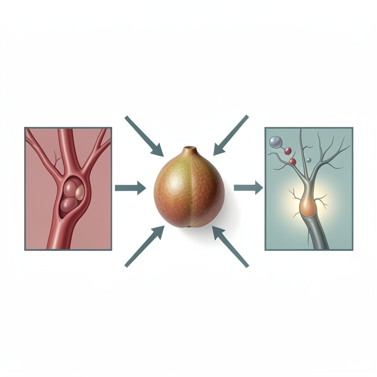 AI-generated conceptual illustration (horse chestnut seeds (Aesculus hippocastanum)). It explains the idea and does not show study data.