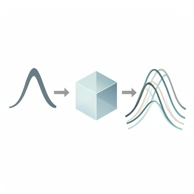 AI-generated conceptual illustration (Mathematical probability distribution curves on a coordinate plane). It explains the idea and does not show study data.