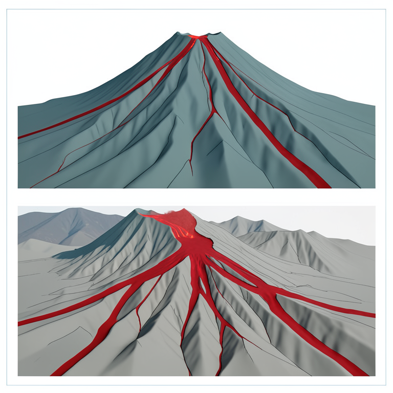 AI-generated conceptual illustration (Mount Merapi volcano and lava flows). It explains the idea and does not show study data.