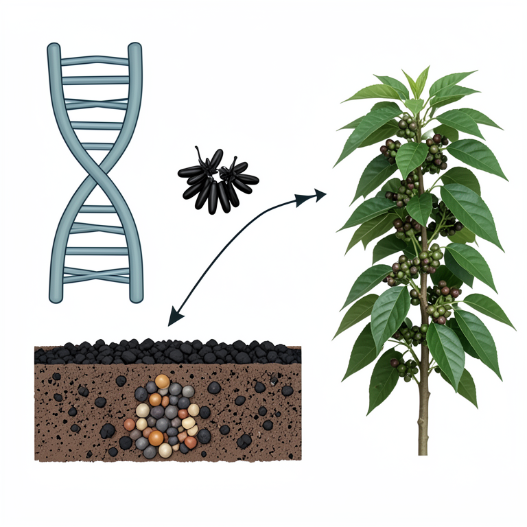AI-generated conceptual illustration (Black pepper plants (Piper nigrum) in Caribbean soil). It explains the idea and does not show study data.