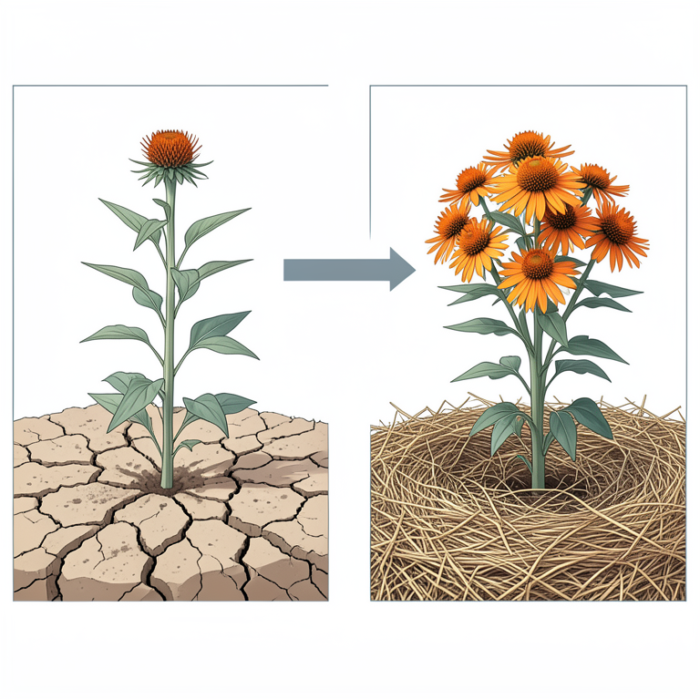 AI-generated conceptual illustration (Safflower plants (Carthamus tinctorius) in semi-arid sandy soil). It explains the idea and does not show study data.