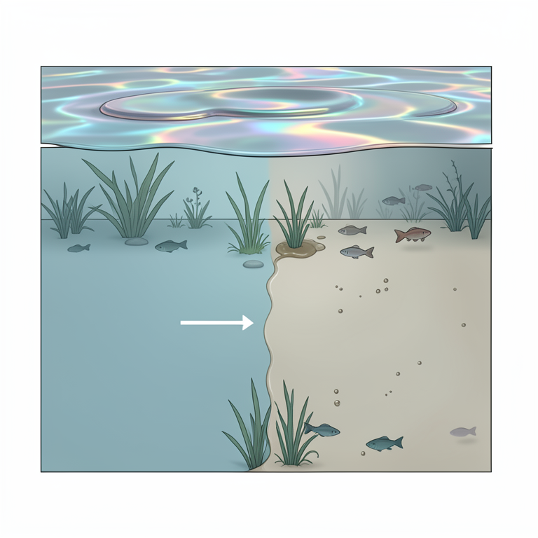 AI-generated conceptual illustration (a freshwater pond with aquatic plants and fish). It explains the idea and does not show study data.