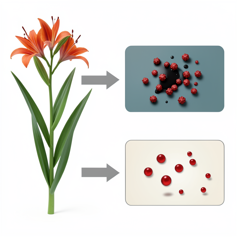 AI-generated conceptual illustration (Gloriosa superba (Flame Lily) plant). It explains the idea and does not show study data.
