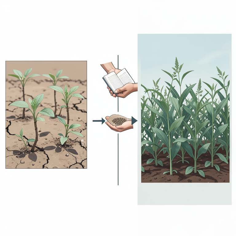 AI-generated conceptual illustration (oilseed crops and farmers). It explains the idea and does not show study data.