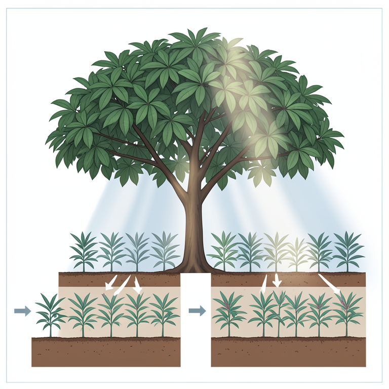 AI-generated conceptual illustration (Mango trees and turmeric plants). It explains the idea and does not show study data.