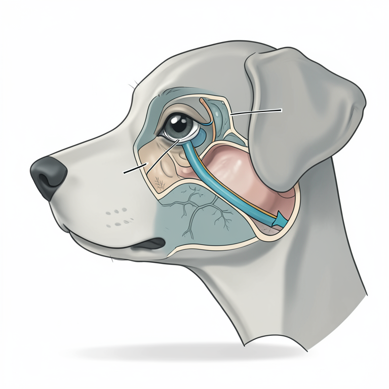 AI-generated conceptual illustration (dog (Canis familiaris) head and nasal cavity). It explains the idea and does not show study data.