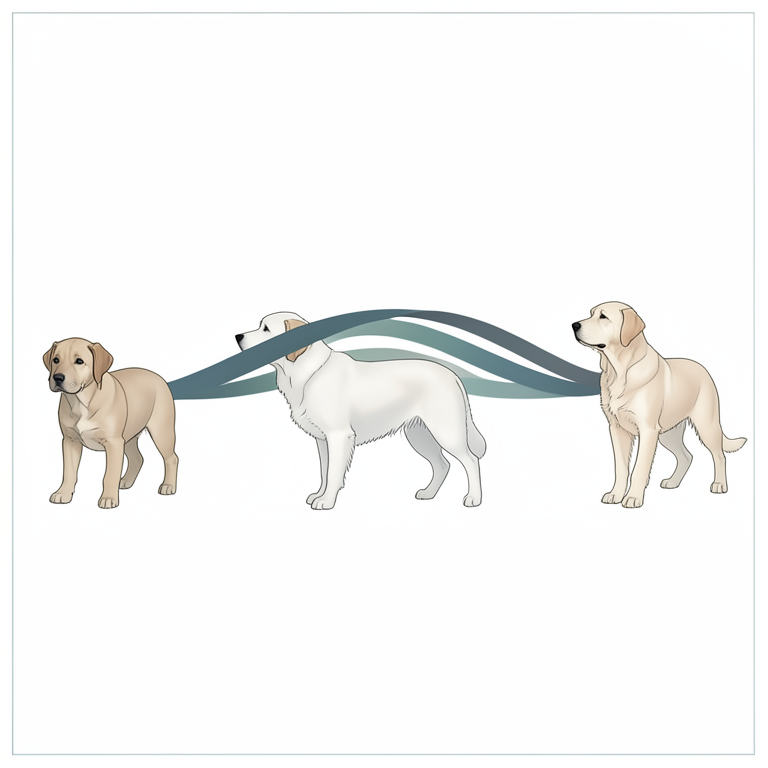 AI-generated conceptual illustration (domestic dogs of various ages). It explains the idea and does not show study data.