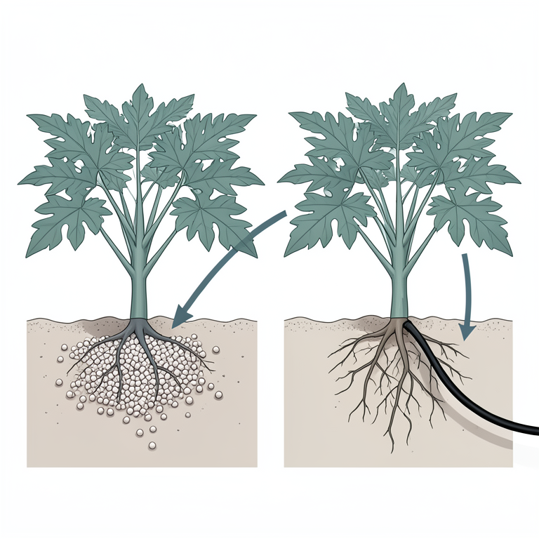 AI-generated conceptual illustration (Magnum watermelon plants in calcareous soil). It explains the idea and does not show study data.