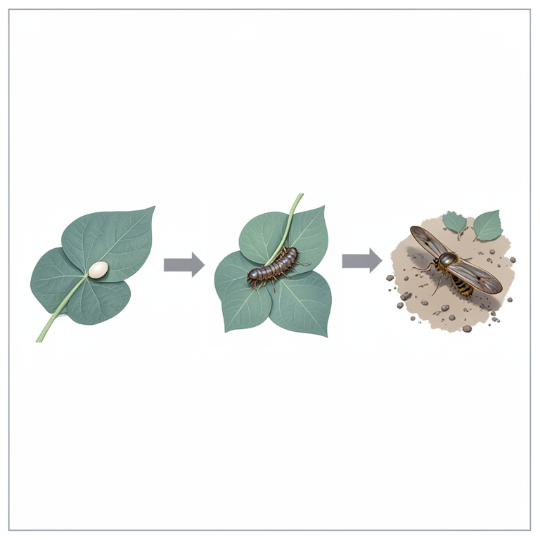 AI-generated conceptual illustration (groundnut plants and the moth species A. modicella). It explains the idea and does not show study data.