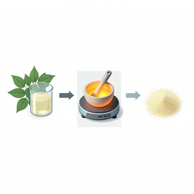 AI-generated conceptual illustration (Moringa oleifera leaves and cerium oxide nanoparticles). It explains the idea and does not show study data.
