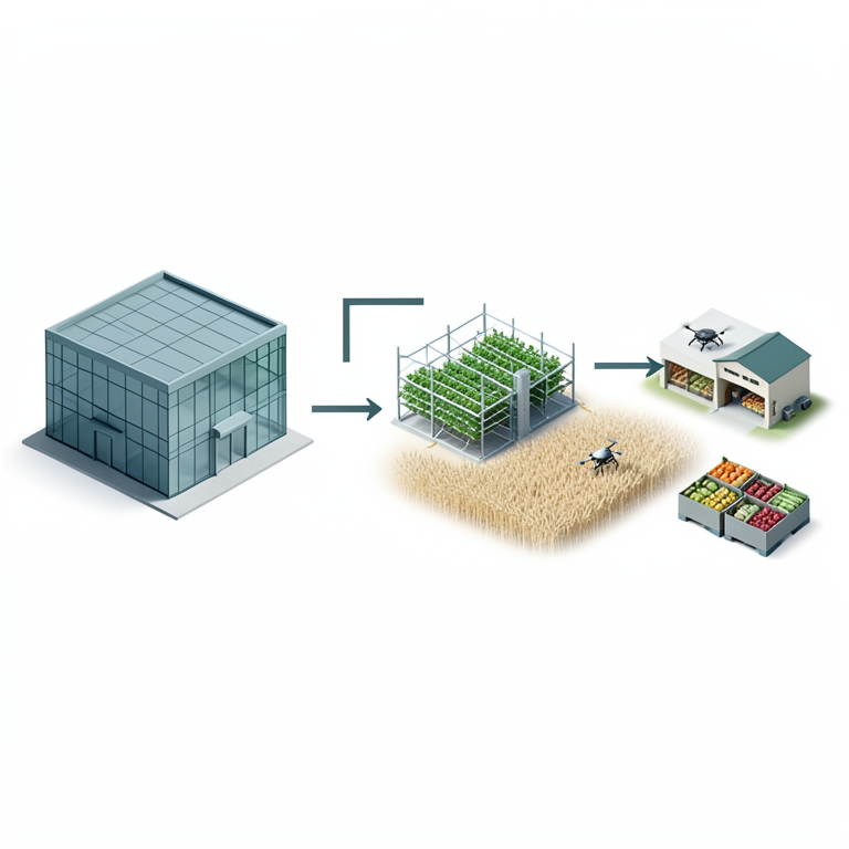 AI-generated conceptual illustration (Agricultural technology hub and farm startups). It explains the idea and does not show study data.