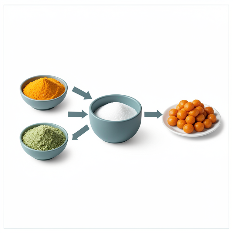 AI-generated conceptual illustration (green gram pumpkin peda (Indian sweet confection)). It explains the idea and does not show study data.