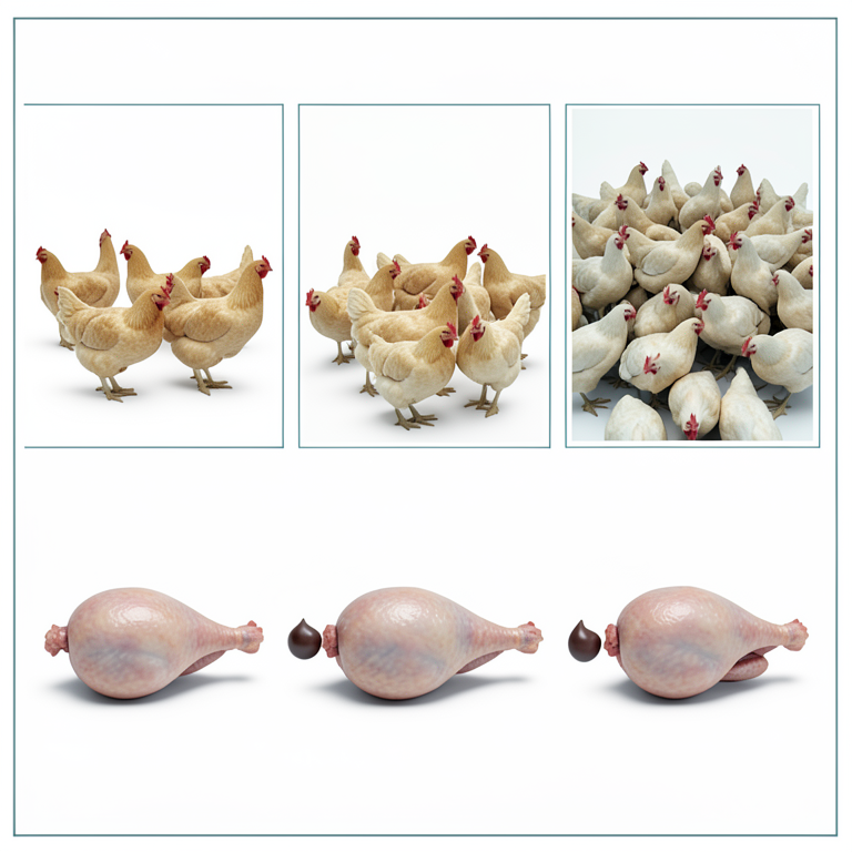 AI-generated conceptual illustration (broiler chickens). It explains the idea and does not show study data.
