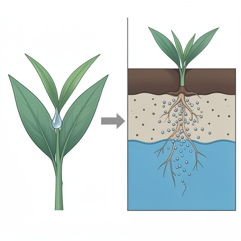 AI-generated conceptual illustration (crop plants in soil and groundwater). It explains the idea and does not show study data.
