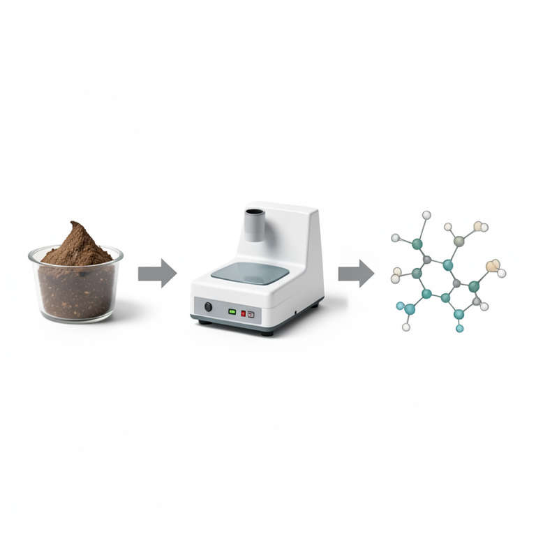 AI-generated conceptual illustration (water buffalo feces and a benchtop NIR spectrometer). It explains the idea and does not show study data.