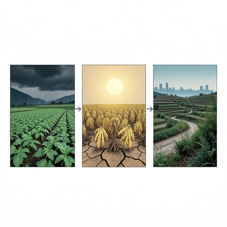 AI-generated conceptual illustration (Terraced farmland in the Himalayan foothills of Uttarakhand). It explains the idea and does not show study data.