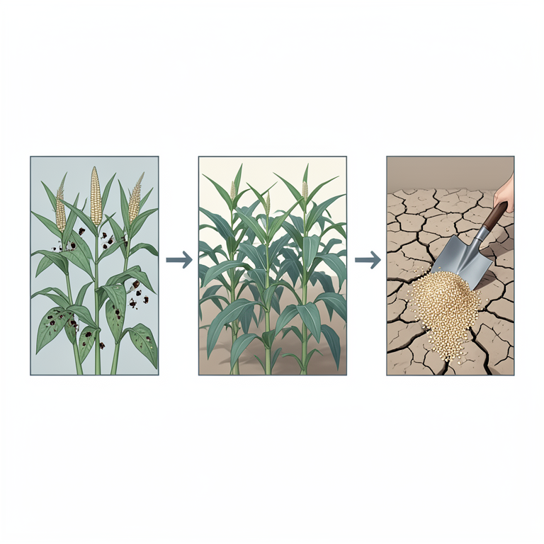 AI-generated conceptual illustration (Maize and sesame plants in a field). It explains the idea and does not show study data.