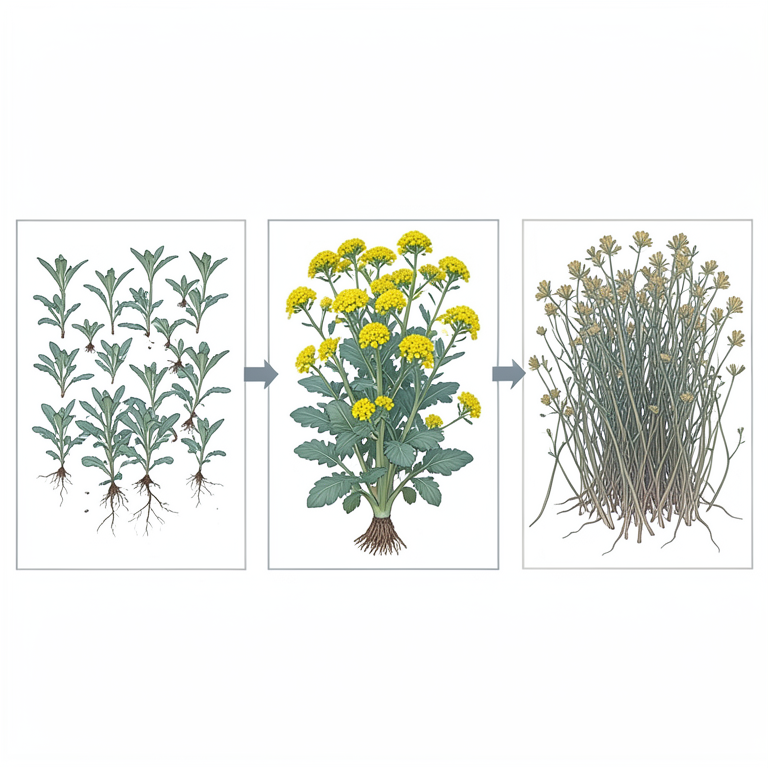 AI-generated conceptual illustration (mustard plants (Brassica juncea)). It explains the idea and does not show study data.