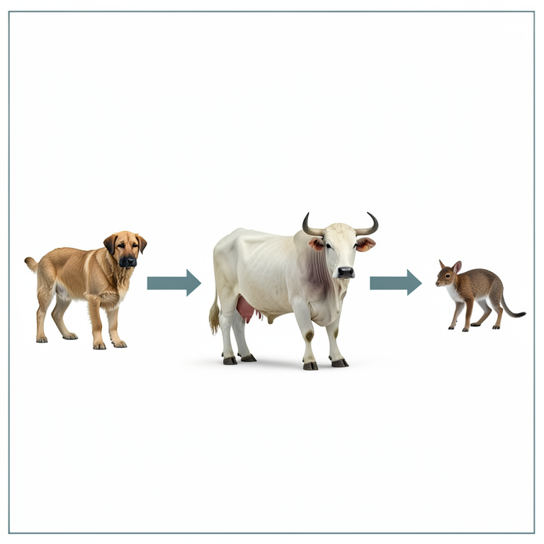 AI-generated conceptual illustration (Kangayam bull, stray dog, and a small mammal). It explains the idea and does not show study data.