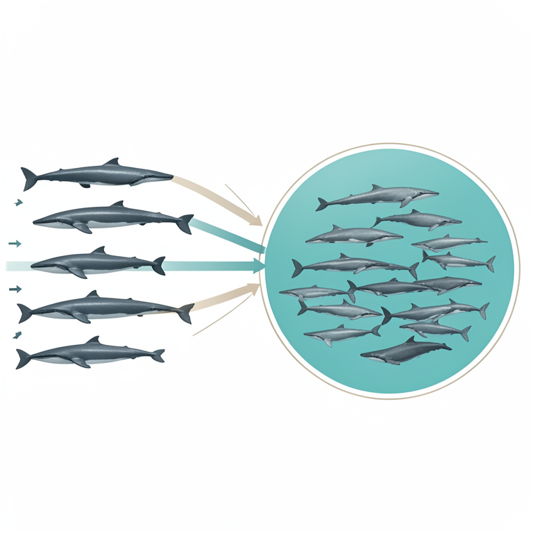 AI-generated conceptual illustration (Gray whales). It explains the idea and does not show study data.