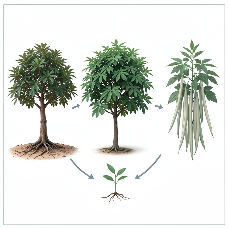 AI-generated conceptual illustration (Moringa oleifera (drumstick) trees). It explains the idea and does not show study data.
